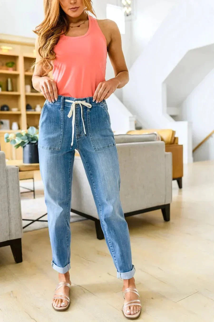 Elastische Jogger-Jeans | 1+1 GRATIS, damen, Blau, Größe M