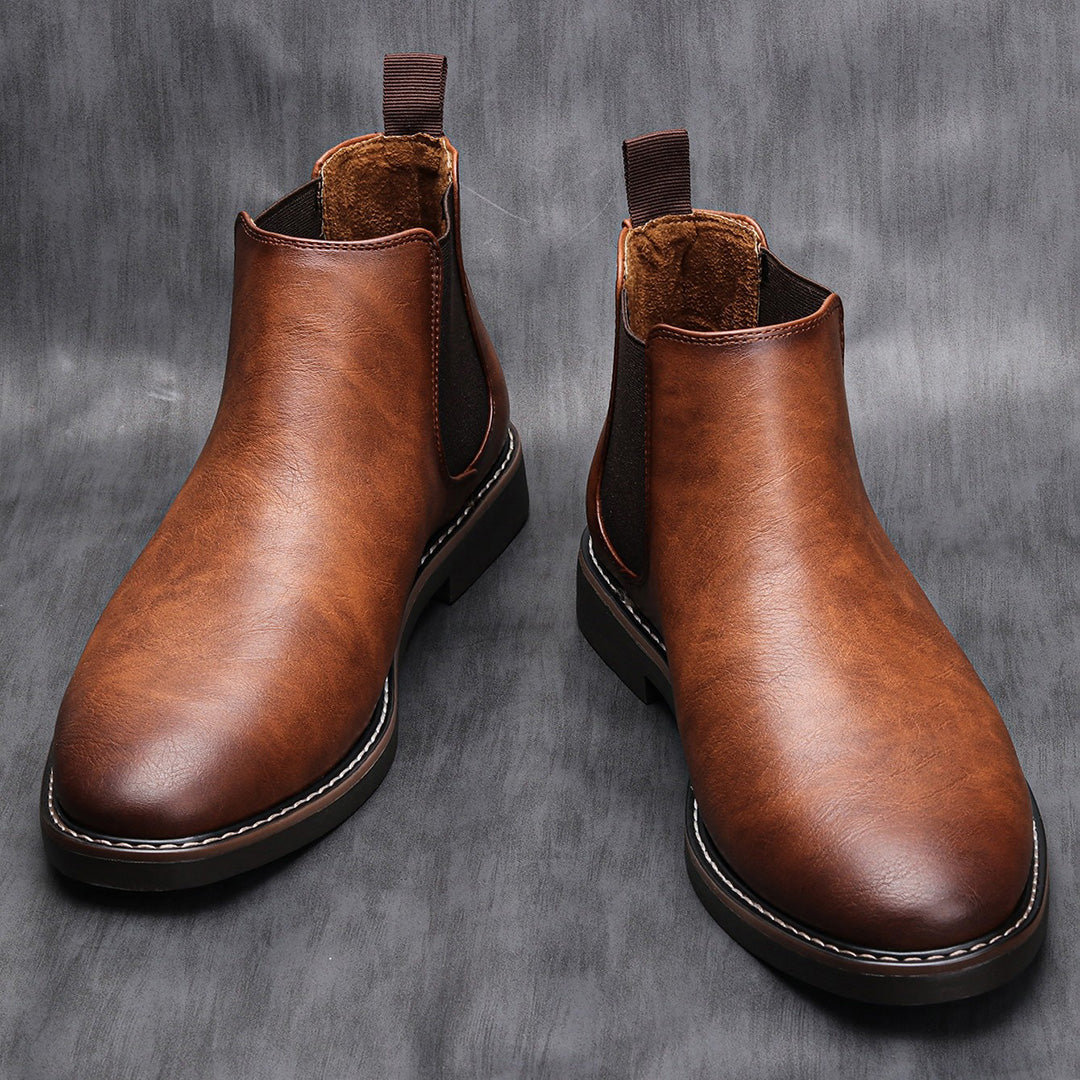 Chesto Chelsea-Boots | Stilvolle Lederschuhe für Herren mit Absatz, Schwarz, Größe 42, Echtleder