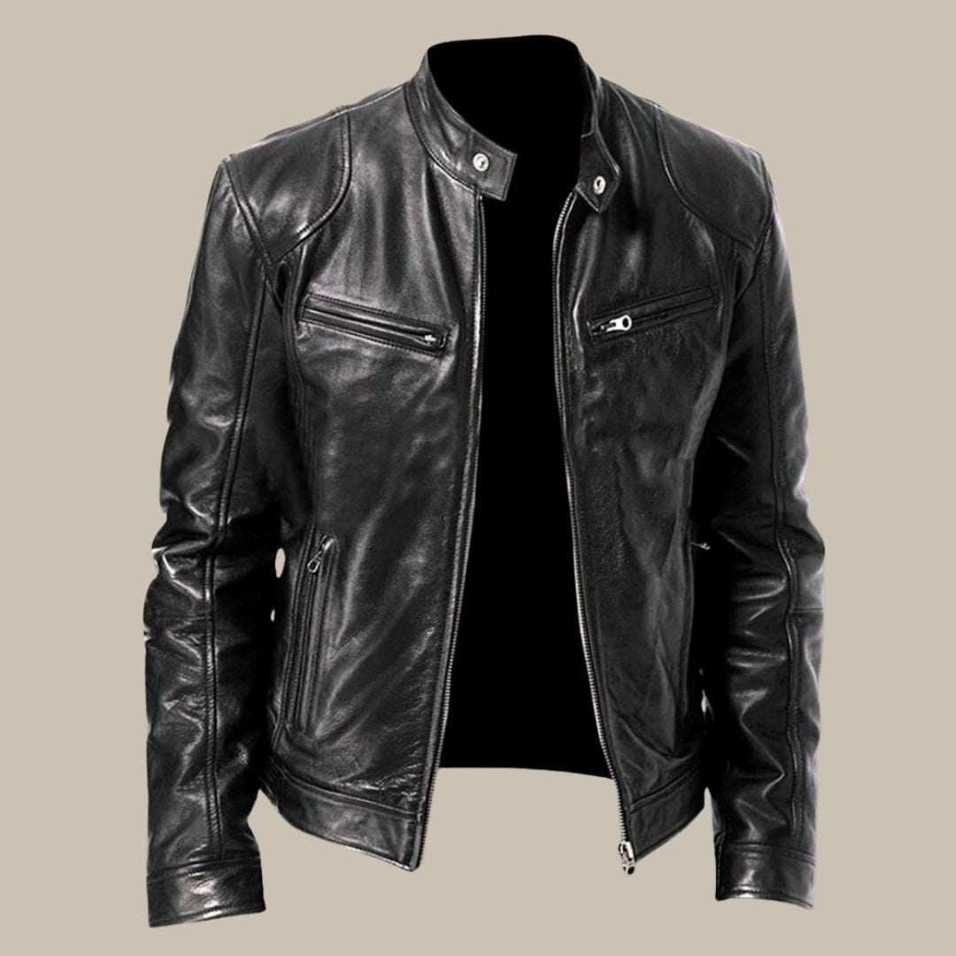 Lovidak Biker Jacke | Stilvolle Herren PU-Lederjacke mit Reißverschluss, Schwarz, Größe M, PU-Leder